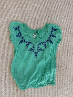 Old Navy Teal Green Short Sleeve Embroidered Peasant Top 🌿